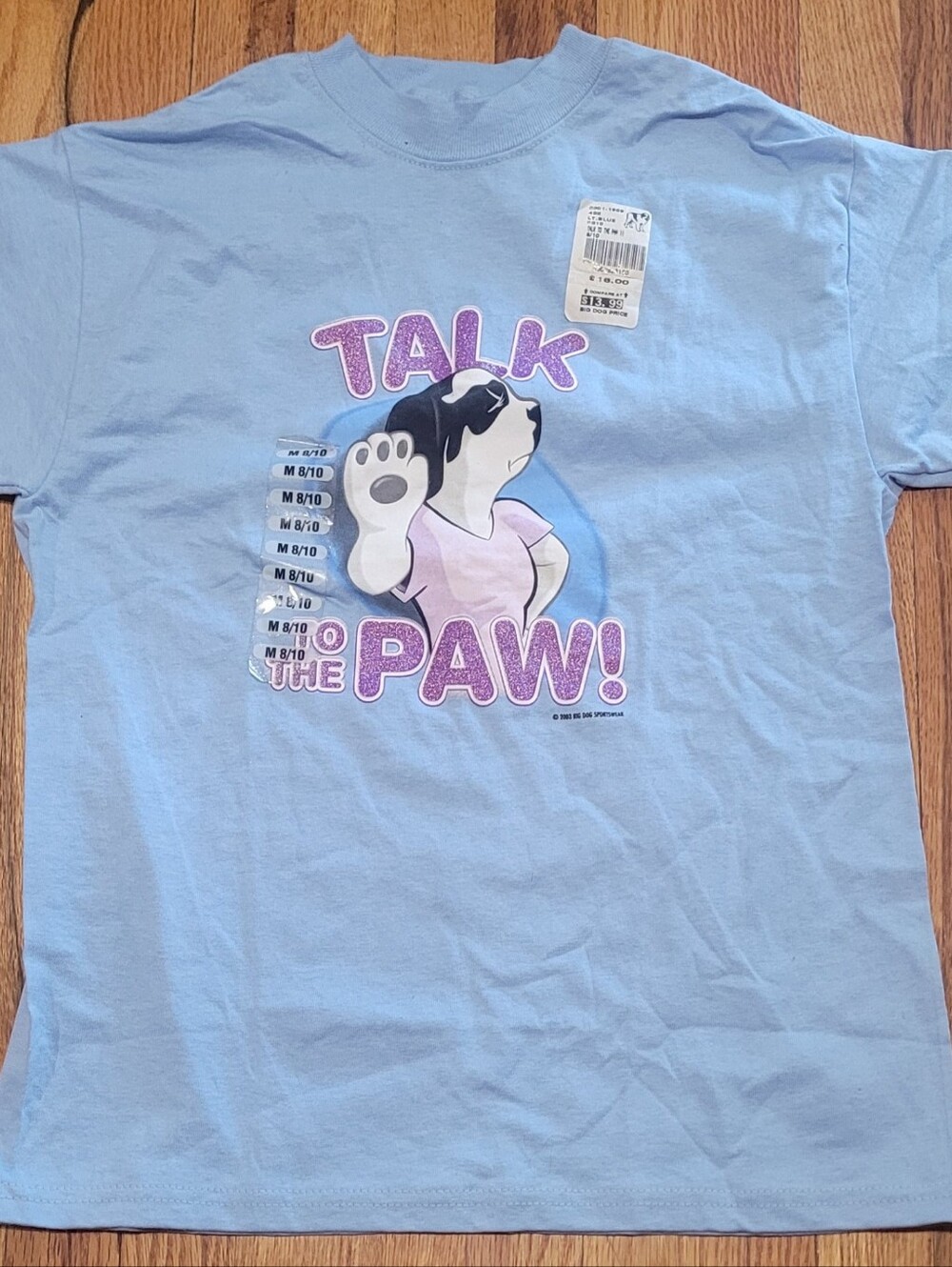 Big Dogs Light Blue Graphic Tee with Purple Glitter Accents 8/10